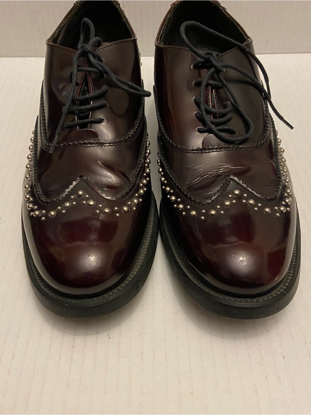 Boemos Woman’s Brown/Berry Embellishment WingTip Lace Up Italian Oxford Shoes. - Picture 6 of 8